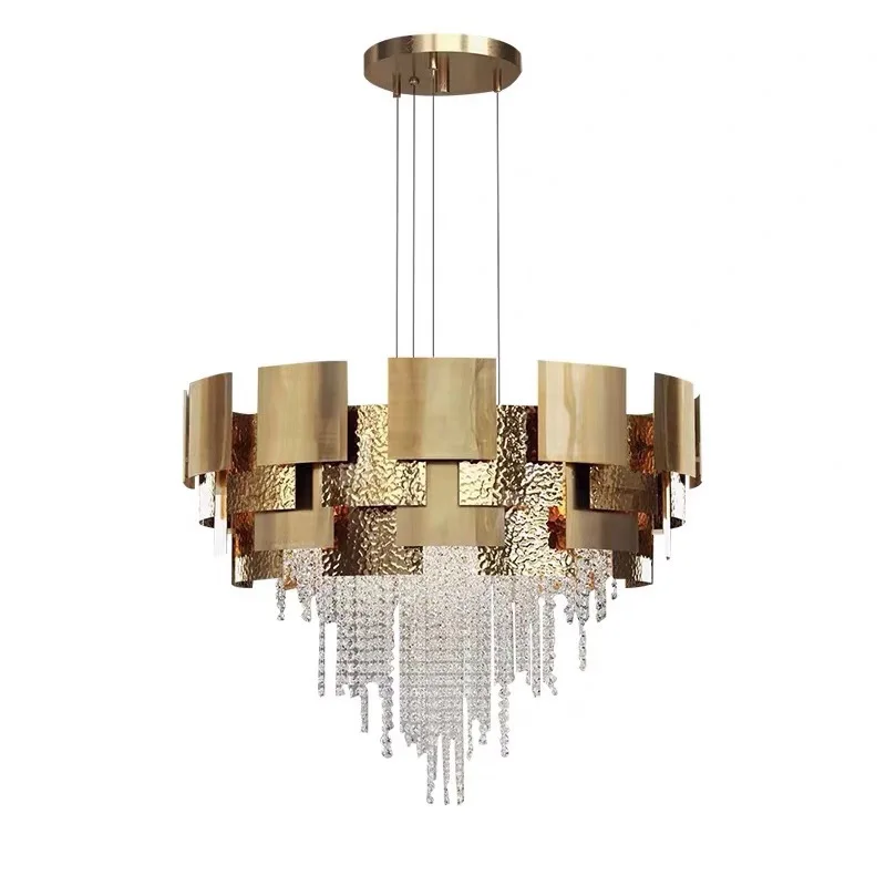 Custom modern brilliant gold k9 cristal bead chandelier luxury hanging pendant light for hotel lobby