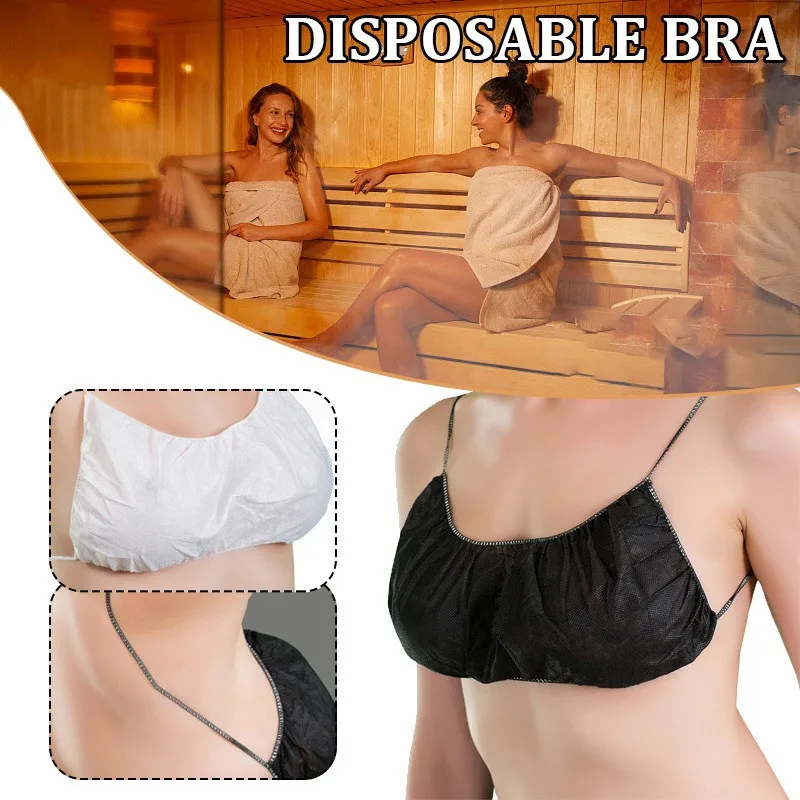 Hotel Beach Bra OEM High Quality One Piece Bra Black Shoulder Straps Women Sexy Disposable Non Woven Spa Bras