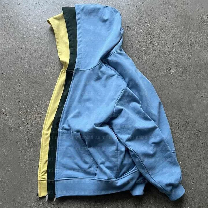 Salati Y2K Manufacturer Huddies Patchwork 3 Hood Triple Layer 500GSM French Terry Boxy Zip up Oversized Blank Hoodies for Men gallery 3