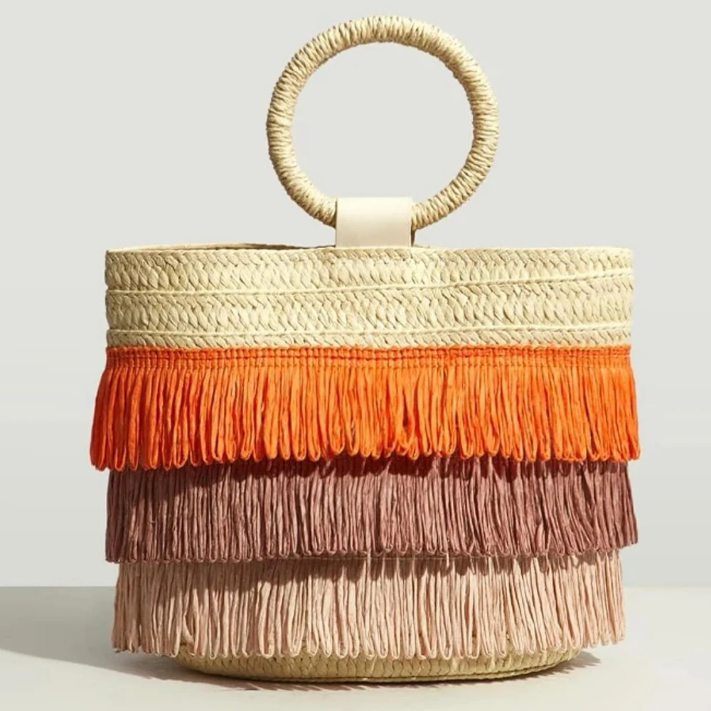 Luxury Natural Designer Lafite Paper Straw Crocheted Woven Tote