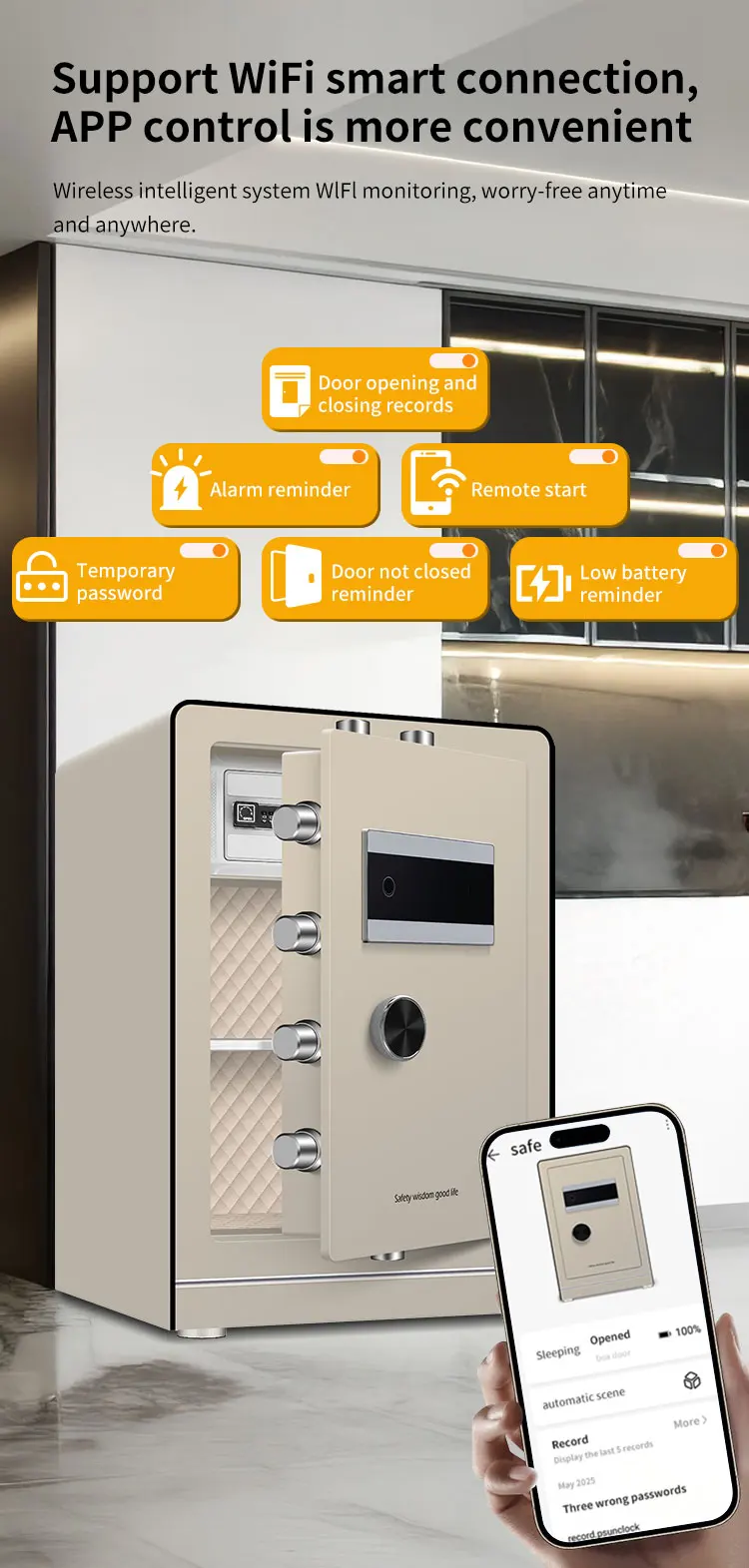 CEQSAFE Smart Electronic Key Lock Fingerprint Steel Body Safe Box TUYA WiFi Anti-Theft Safe Box factory