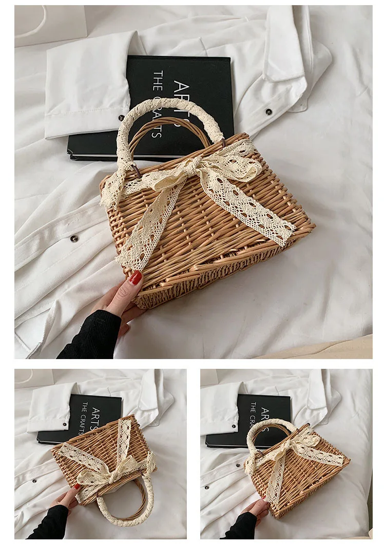 Kalanta Square Woven Straw Bags For Women Summer Pearl Chain Handmade ...