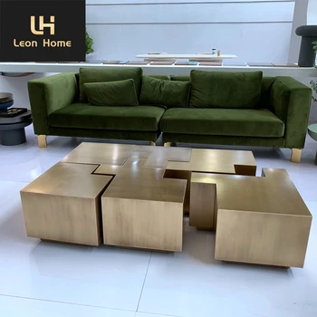 Hot selling 6 sets light luxury gold combination coffee table living room modern brass villa coffee table