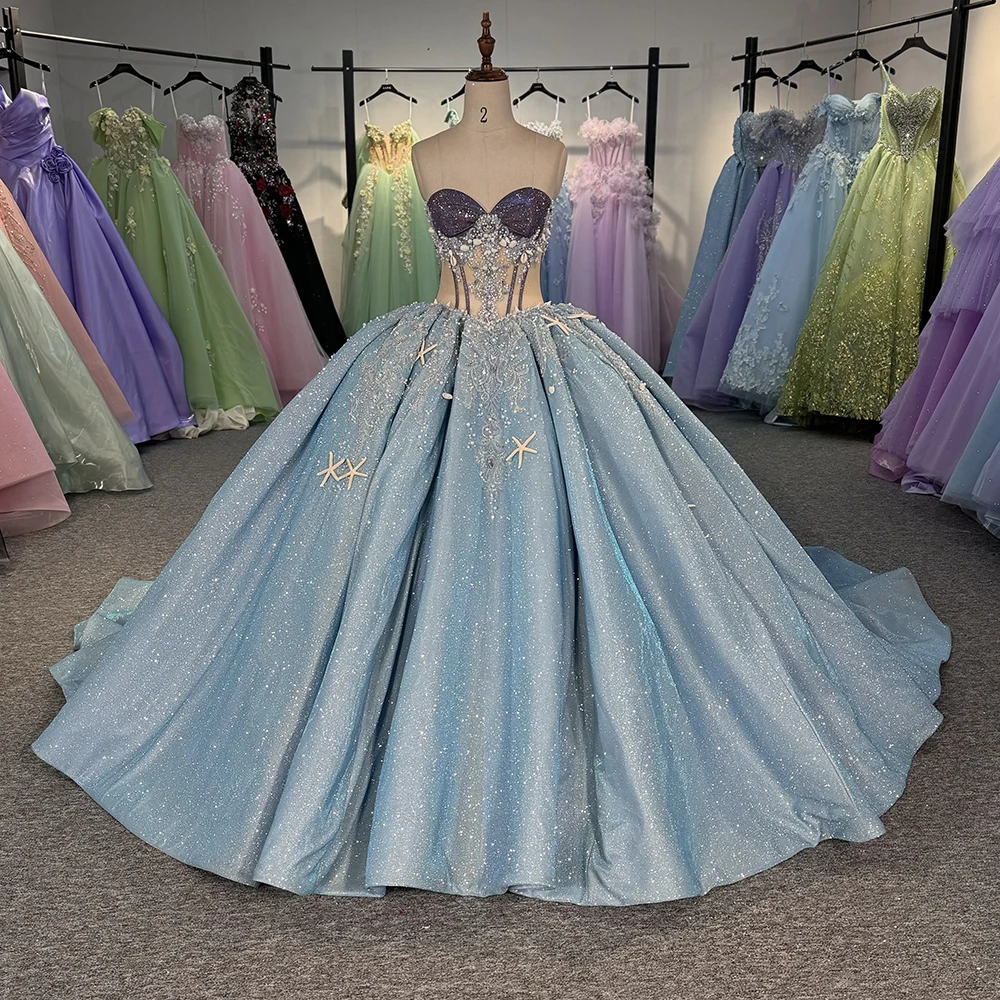 Jancember 6836 Sparkling Boho Blue Illusion Sweetheart Dress