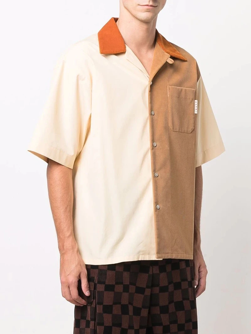 OEM Custom Made Boxy Relaxed Fit Corduroy Panel Bowling Shirt for Men New Fashion Cotton Blouses