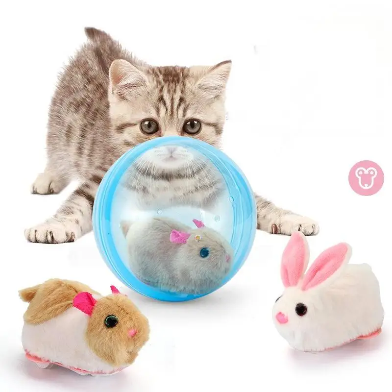 Factory Direct Cartoon Shape Pet Plush Toy Hamster Rabbit Electric Rolling Cat Toy