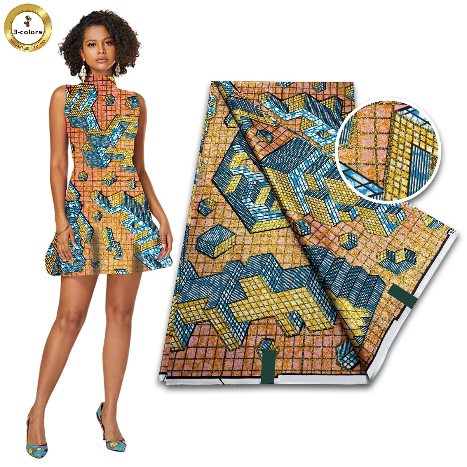 2023 Gold Veritable Wax Ankara African Block Wax Prints Fabric 100% Cotton Nigeria Wrapper Printed Pattern