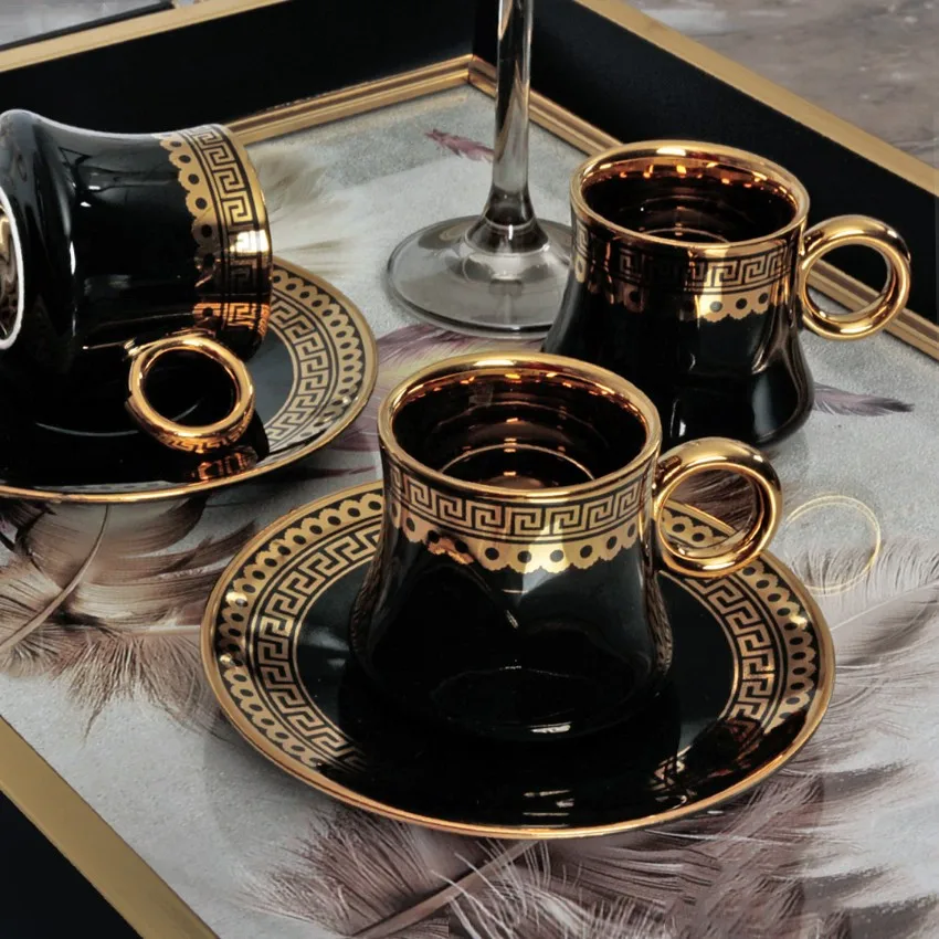Luxury Modern Turkish Coffee Cups Set - 90ml Gold Plated Porcelain ...