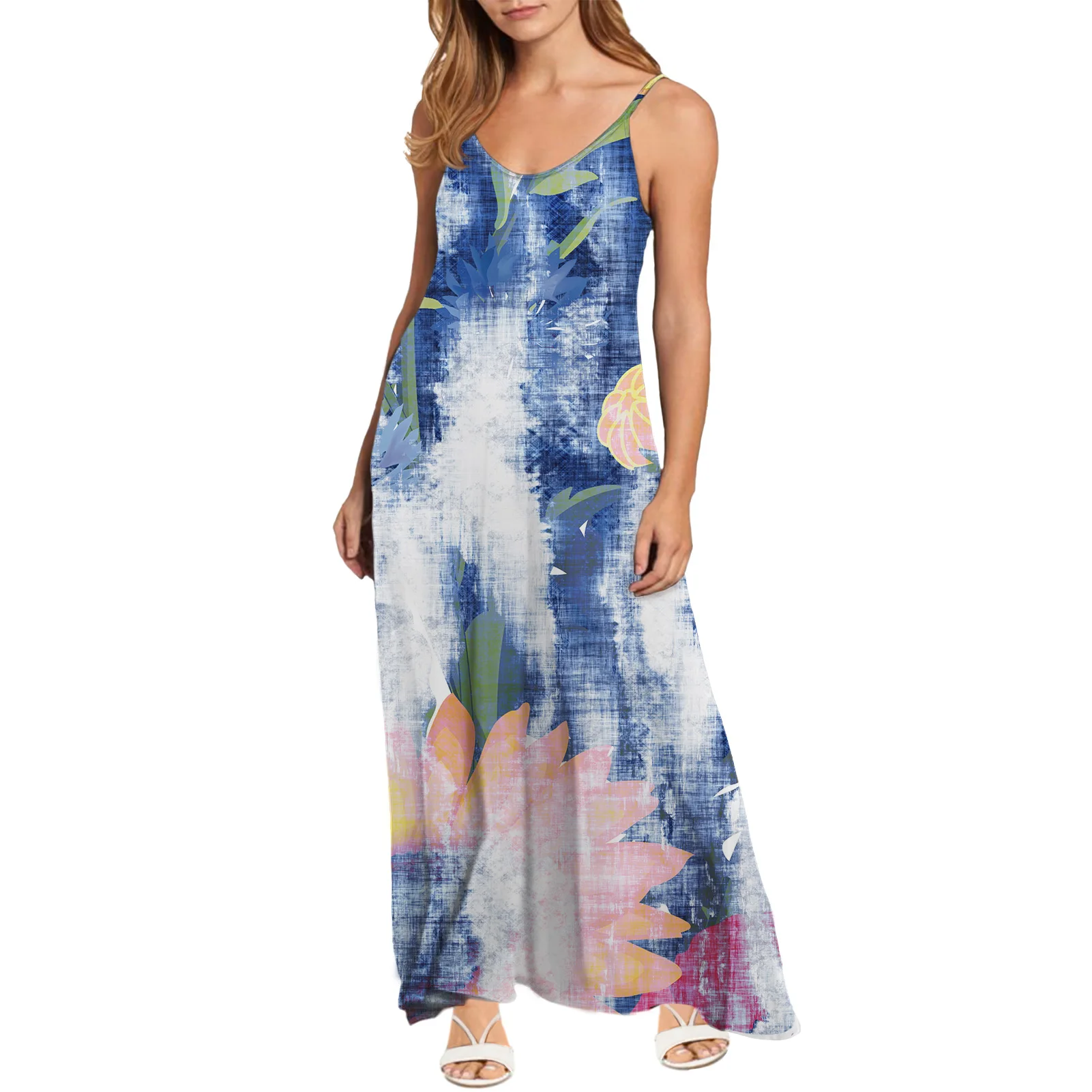 neon tie dye maxi dress Neon Orange and Blue Maxi Dress - Girls Dress - Maxi Dress