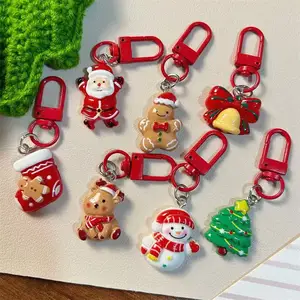 Q Version Santa Claus Elk Snowman Christmas UV Acrylic Keychain Funny Cute Cartoon Pendant for Schoolbags Best Friend Accessory