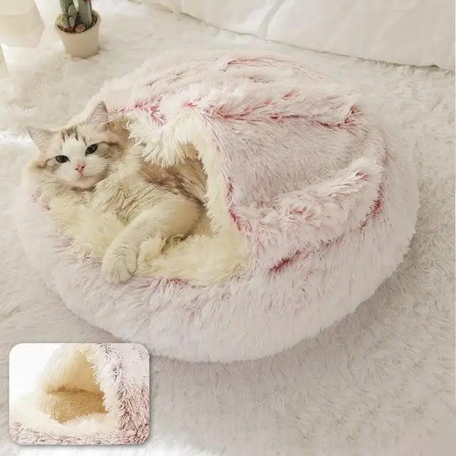 round plush calming cat cave