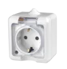 Prise Schuko 1 poste, couvercle transparent blanc.