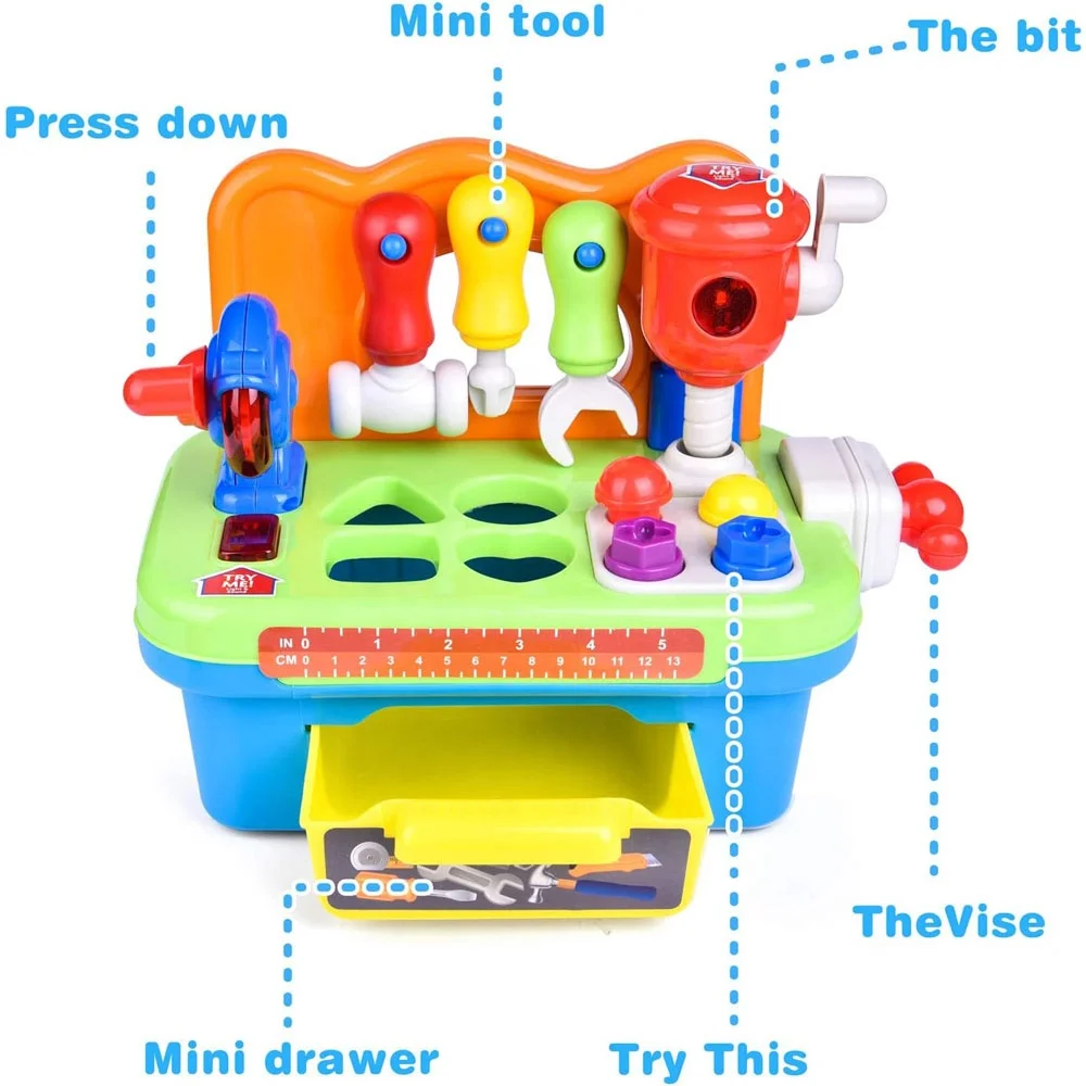 Kids Pretend Play Workshop Mini Tool Kit Shape Sorter