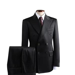 Designer Double-Breasted Men's Flat Front Pants Suits Large Lapel Formal Wear Anti-Shrink Anti-Wrinkle for Weddings Banquets