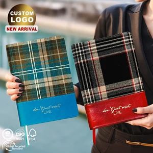 Free Sample Available Plaid Fabric PU Leather Personalized Design Durable Product Smooth Writing Small Batch OEM ODM Notebook