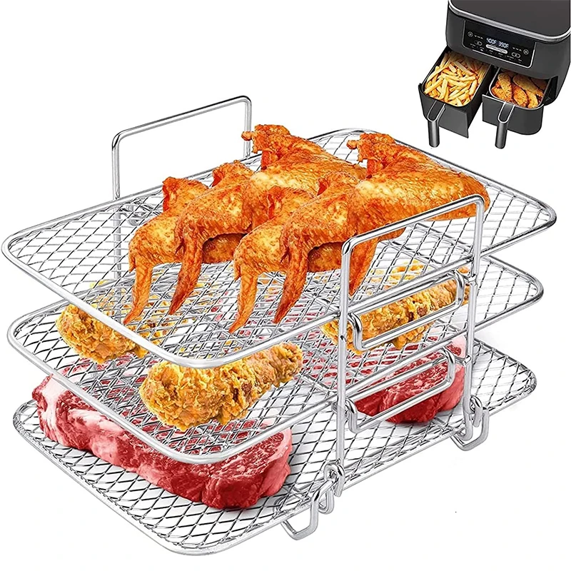 Stainless Steel Air Fryer Rack For Double Basket Air Fryers Multilayer