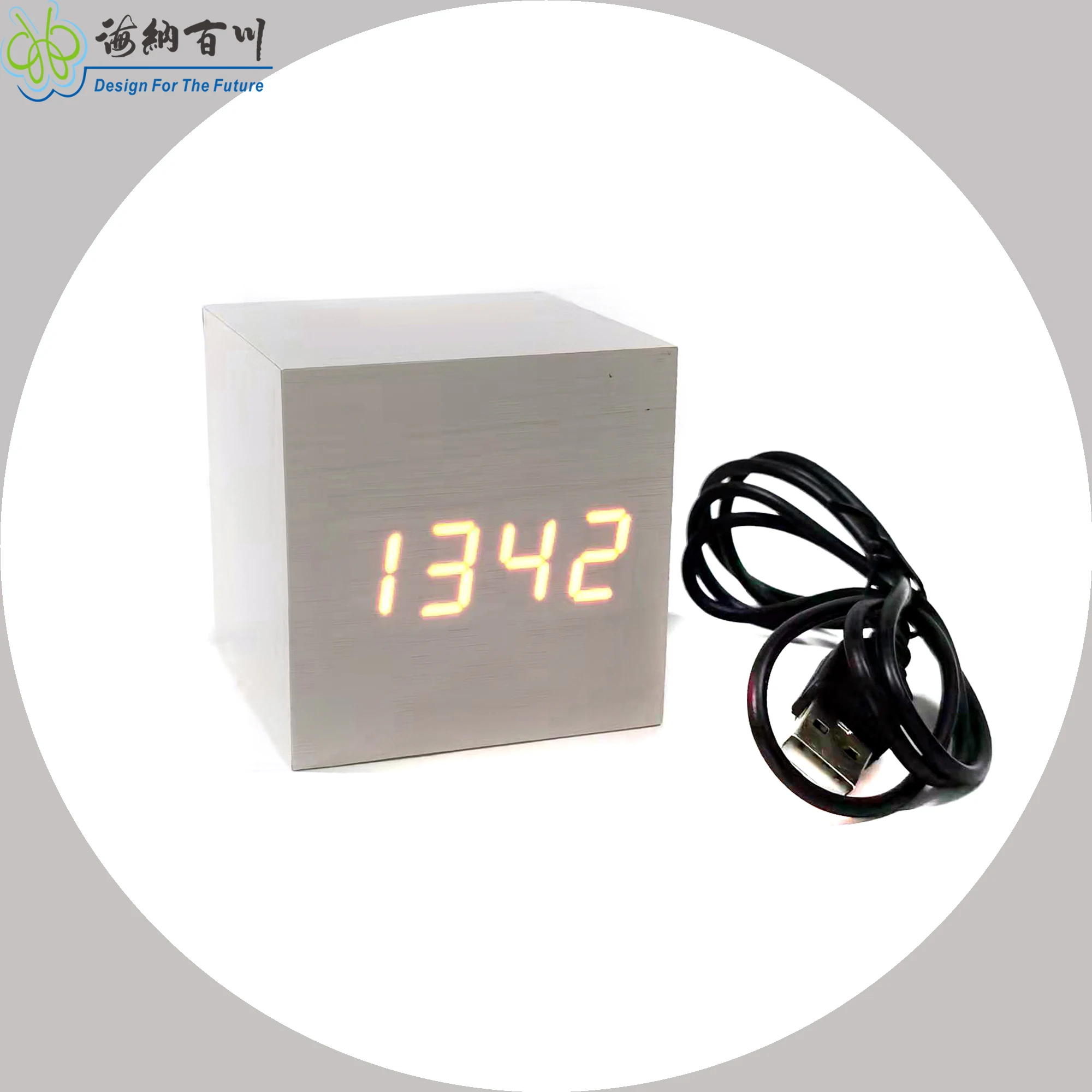Minimalist Mini Cube Wood Alarm Clock Digital LED Light Date Temperature Smart Office Kids Bedroom Square Wooden Mini Office