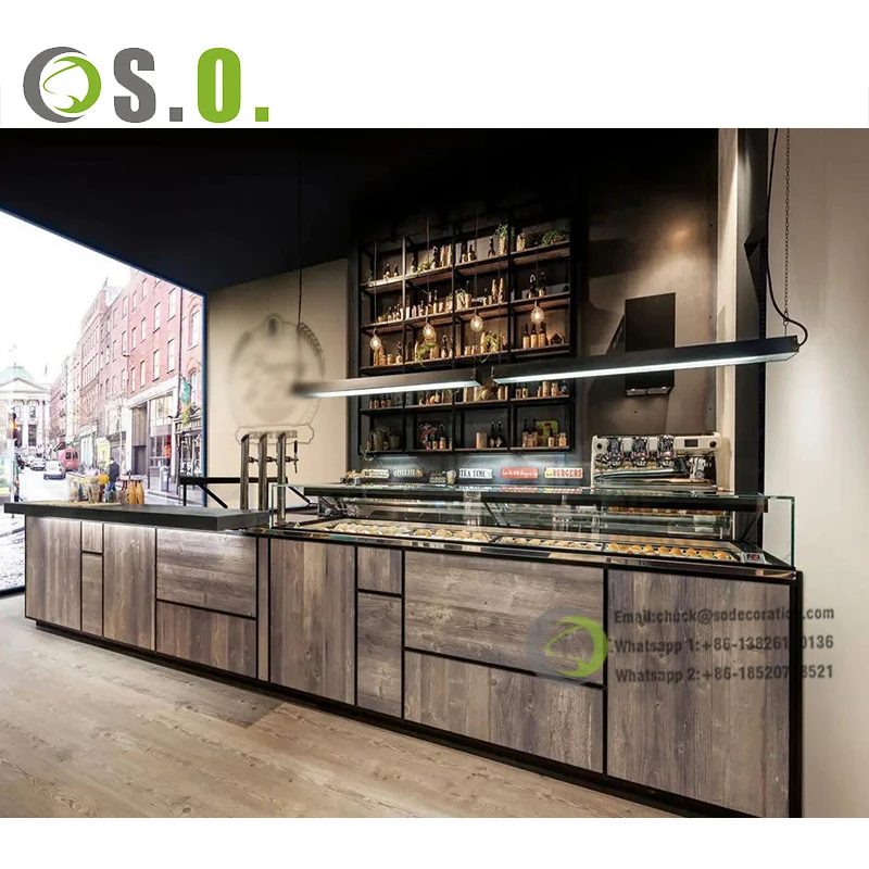 Baking Paint Modern Counter Coffee Sandwich Shop Design Restaurant Wooden Bar Counter Table