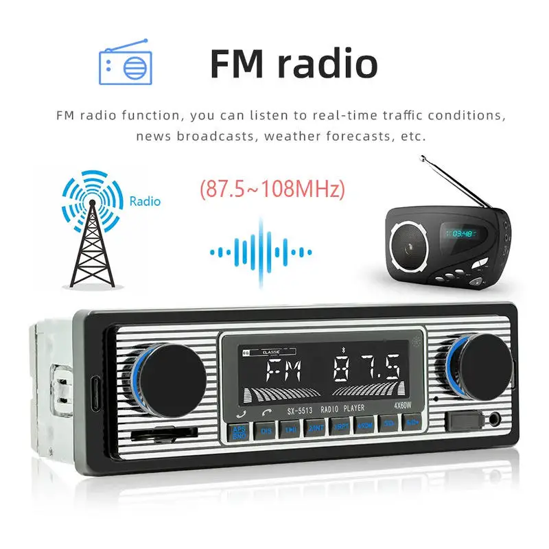 1 Din Plastic Car MP3 Radio with BT Handsfree FM/SD Power Protection AUX USB Multimedia Player WAV Audio Format Voice Broadcast