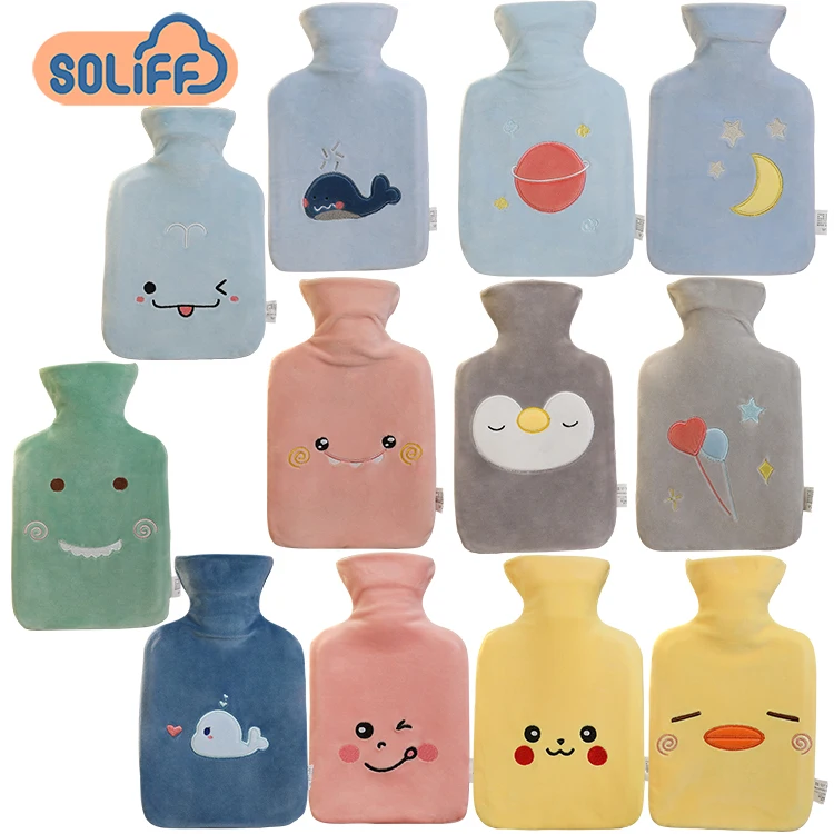 Warm Hot Water Bottle with Soft Plush Fur Hot Water Bag for Neck Shoulder Pain and Hand Feet Warmer