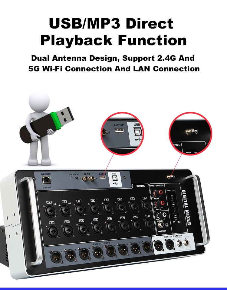Professional 16CH Digital Audio Mixer GOX-ASF16 with Bluetooth/USB
