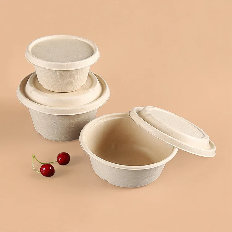 Disposable Takeaway Bowl Bio Containers Bagasse Pulp Rice noodles bowl with lid supplier