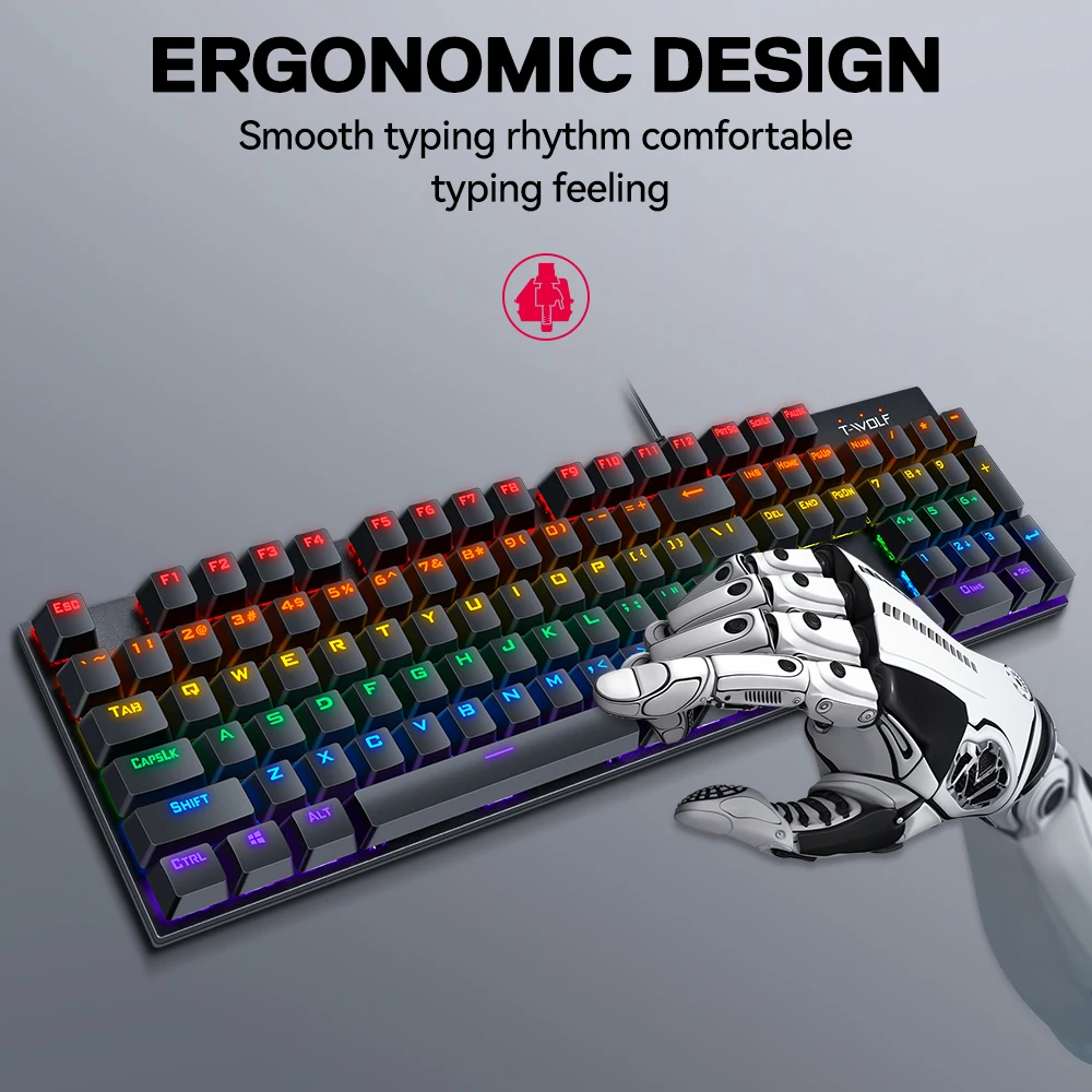 有線ゲーミングキーボード RGBライティング T17カラフルなバックライト付きゲーミングキーボード104キー