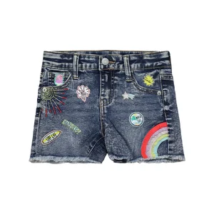 Mid Waist Girls Casual Embroidered Jeans Shorts Breathable Denim with Solid Pattern Hot Shorts