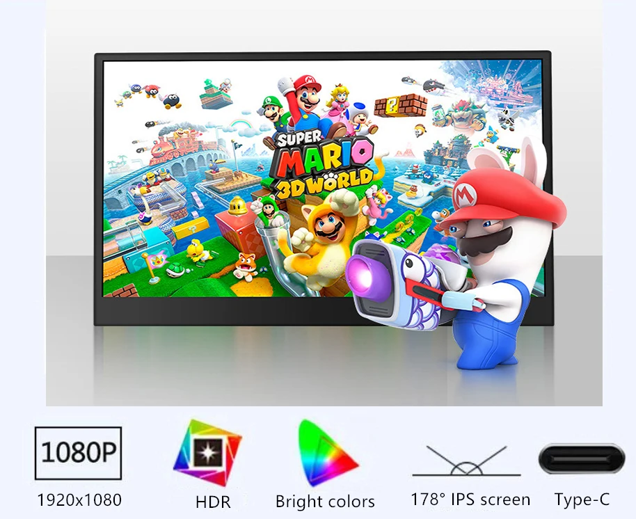 15.6インチ FHD 1080P HDR ポータブル ゲーム モニター IPS USB-C スクリーン エクステンダー 内蔵スピーカー (60Hz)