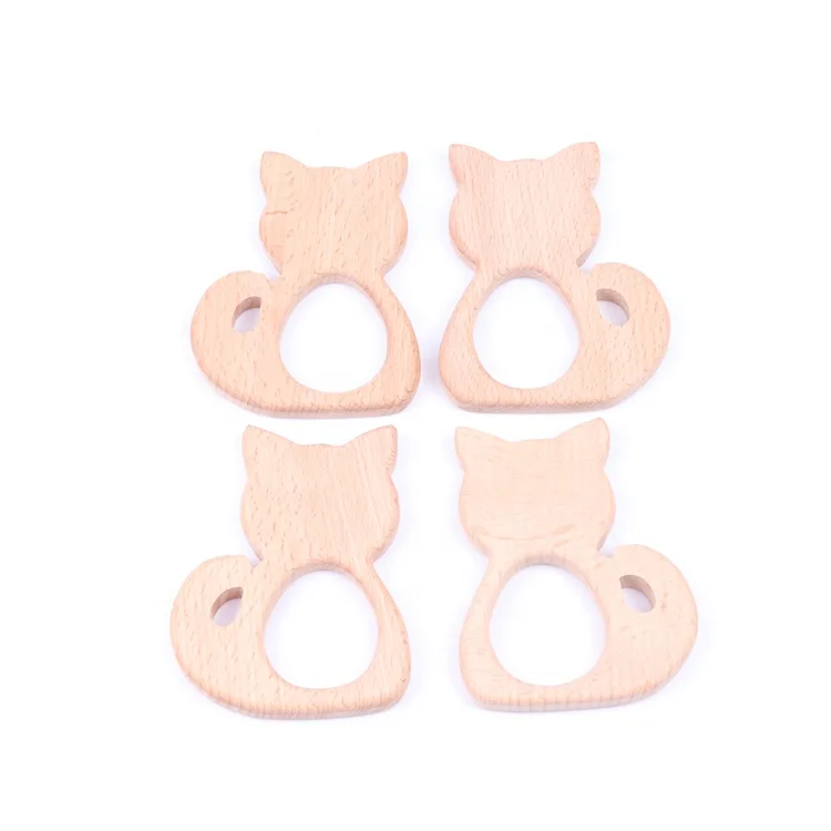 DIY Custom Teething Toy Beech Wood Wooden Cat Shaped  Teether for Baby