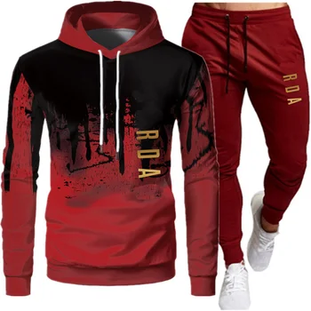 Men's Sport Tracksuit European And American Letters Printed Hooded Plus ...
