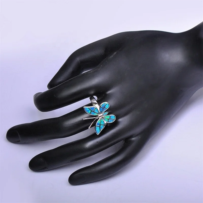 Trendy Animal Design Not Real Fire Opal Finger Ring Blue Butterfly Ring for Women Jewelry Bohemian Statement Girl Gift