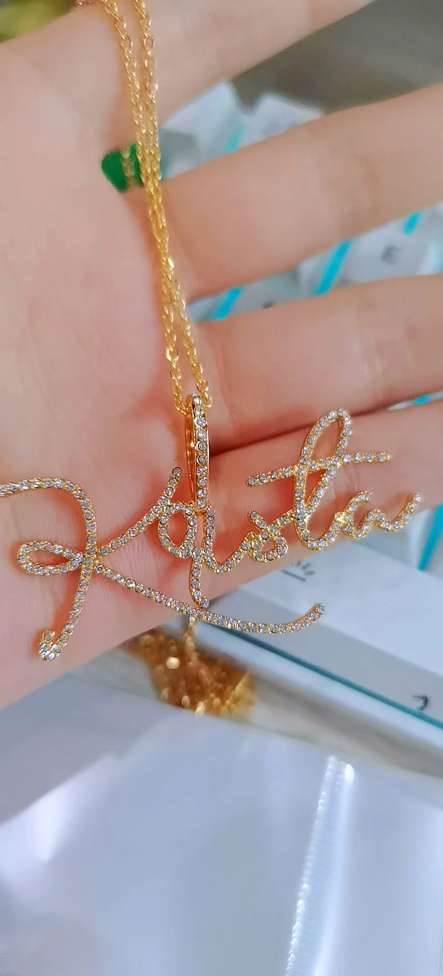 QIUHAN Luxury Script Letter Name Necklace Initial Crystal Jewelry
