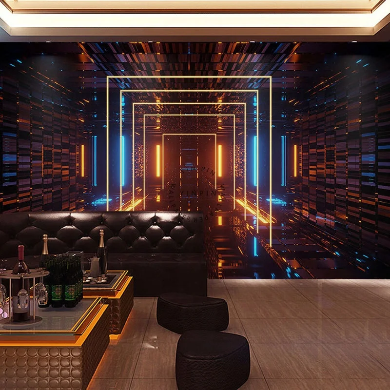 Visual Space Extension Luminous Wall Paper 3d bar Decoration Mural Wallpaper