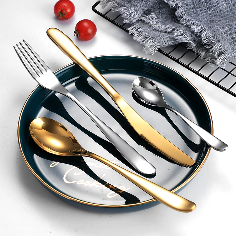 Столовые приборы из нержавеющей стали в западном стиле, набор позолоченных столовых приборов, свадебные золотые приборы