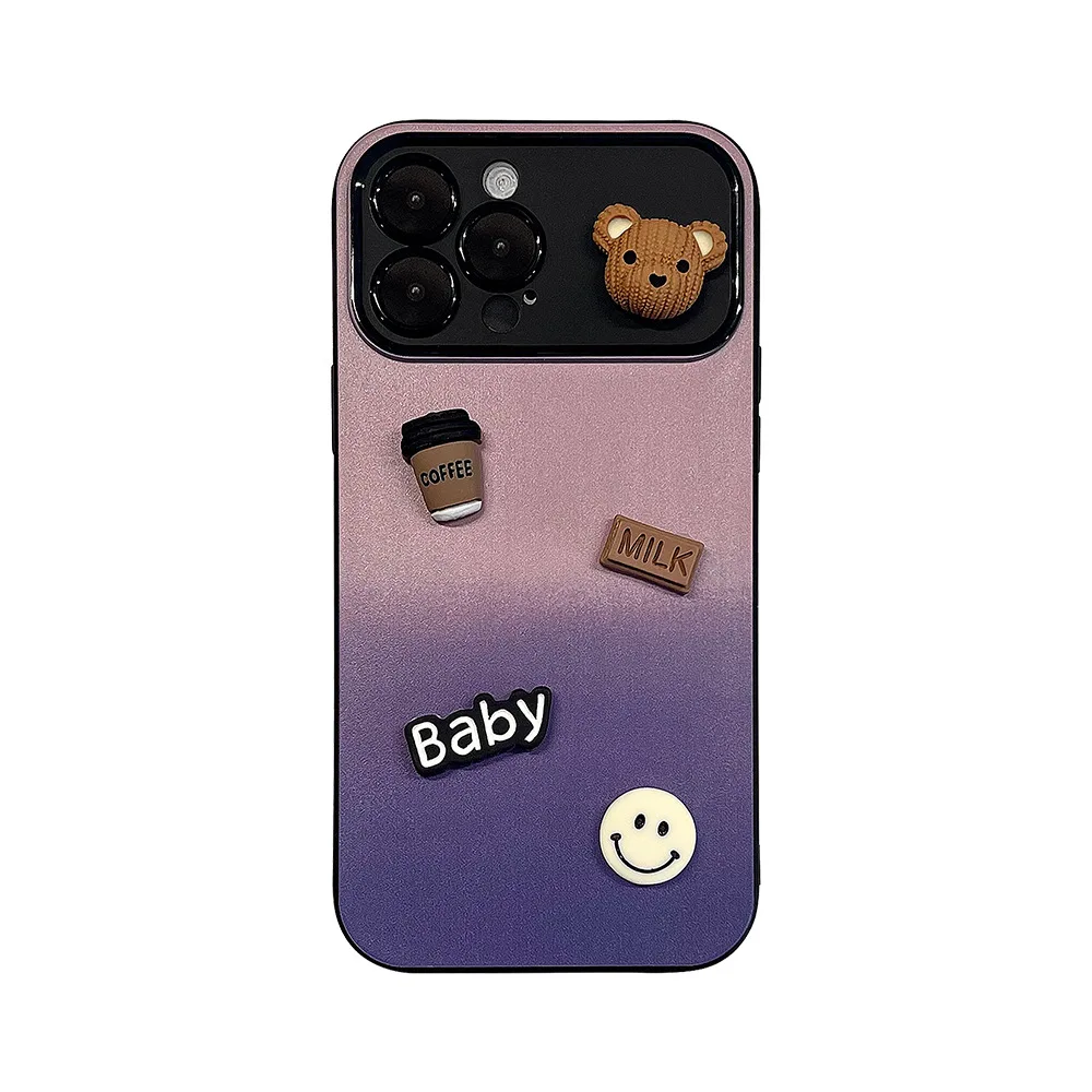 TPU Cartoon Cute Gradient Color Block 3D Bear Mobile Phone Case For iPhone11 12 13 14 15 Pro Max Plus Animal Ins Style Fashion