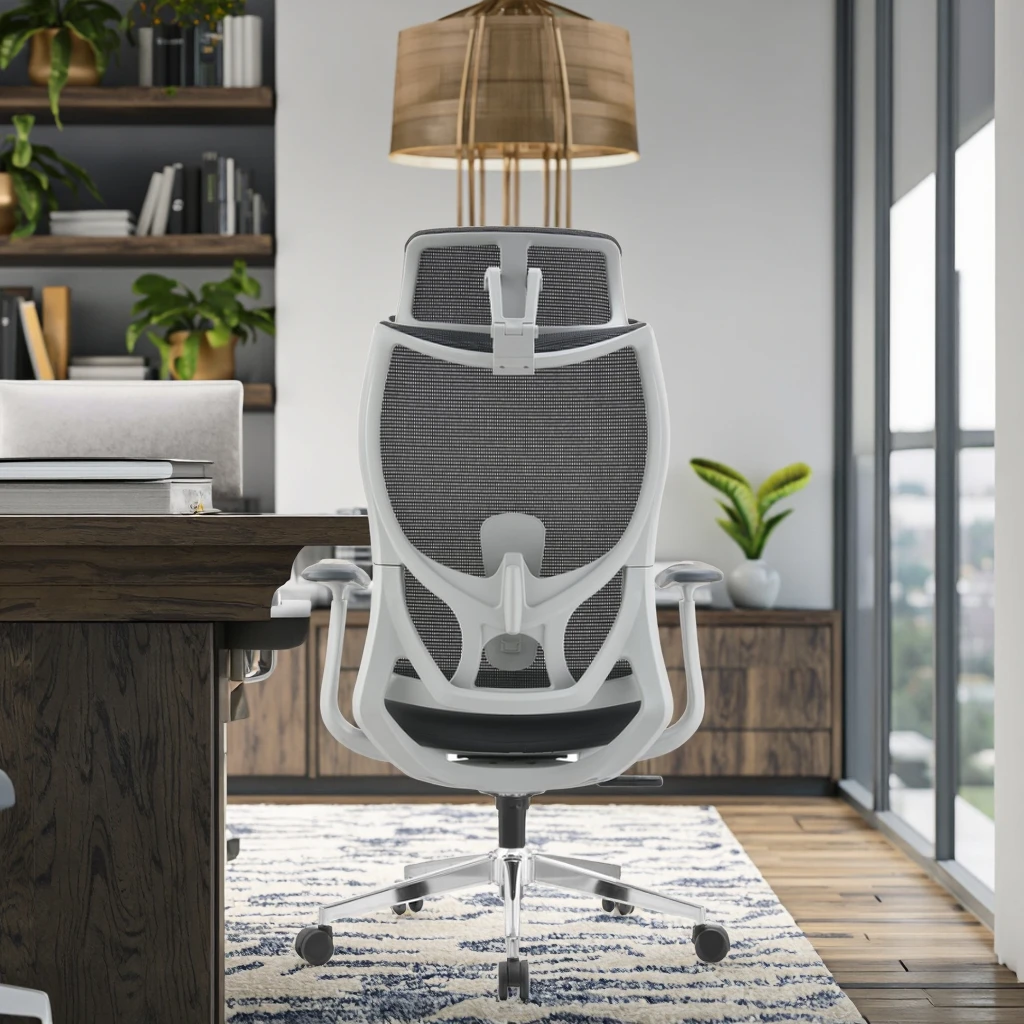 Conference Office Chair Dual Adjustable Lumber Support Multifunctional Headrest PU Fixed Armrests 3.0 Locking Mechanism 4