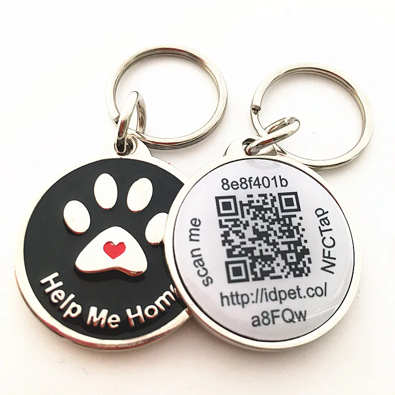 Customized Nfc Dog Tag Pets Choker Tag Metal Edge Qr Code Nfc Key Chain