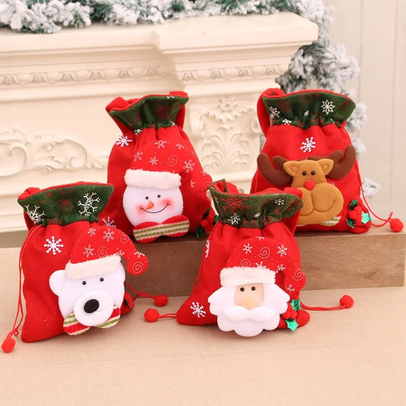 4 Patterns Velvet Fabric Drawstring Christmas Present Bags Christmas ...