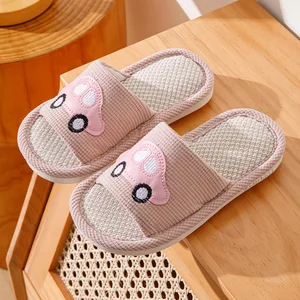 Cartoon Open-Toe Linen for Slippers for Boys and Girls Cute Style Soft for Home Use for Spring and Autumn Seasons