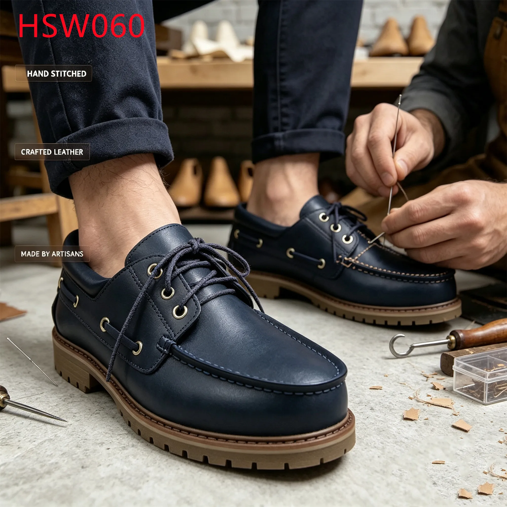 LXG,Marine Environment Hua Singh Midnight Blue Moccasin Shoes Rolled Collar Design Handmade Deck Shoes with Brass Eyelets HSW060