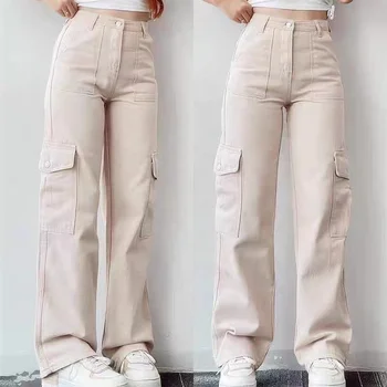 Wholesale cargo pants ladies casual trouser woman clothes pants women high waisted trousers with pocket