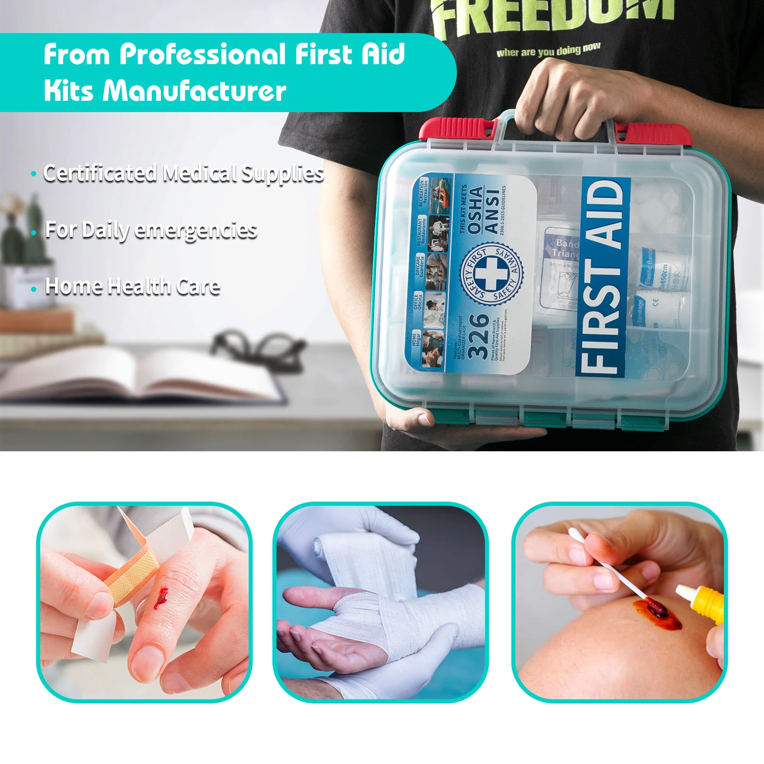 Factory Directly Plastic Large First Aid Kit With Two Handle Car Travel