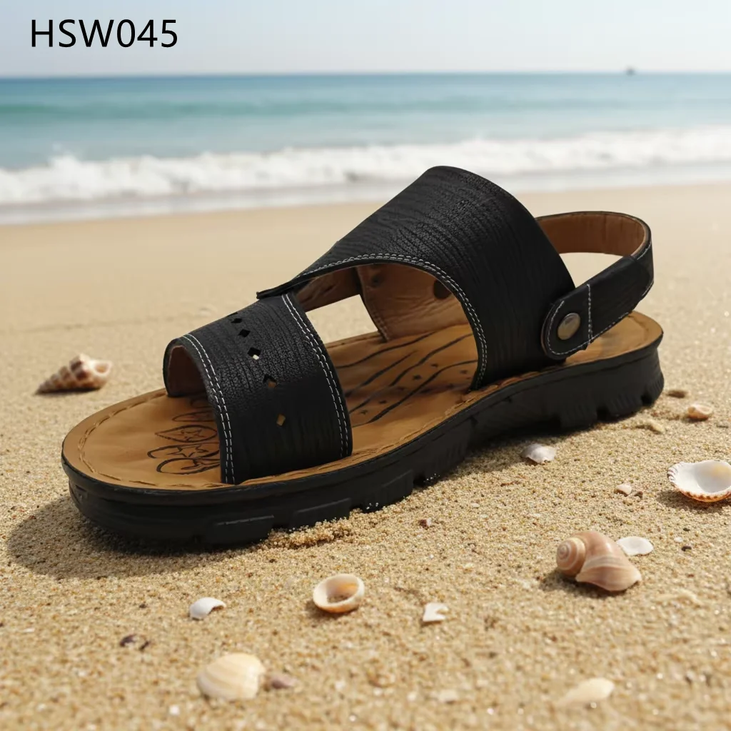 HY,Africa Popular Hot Weather Adjustable Straps Barefoot Shoes Factory Price Quick-dry Oversize Fashion Black Beach Shoes HSW045