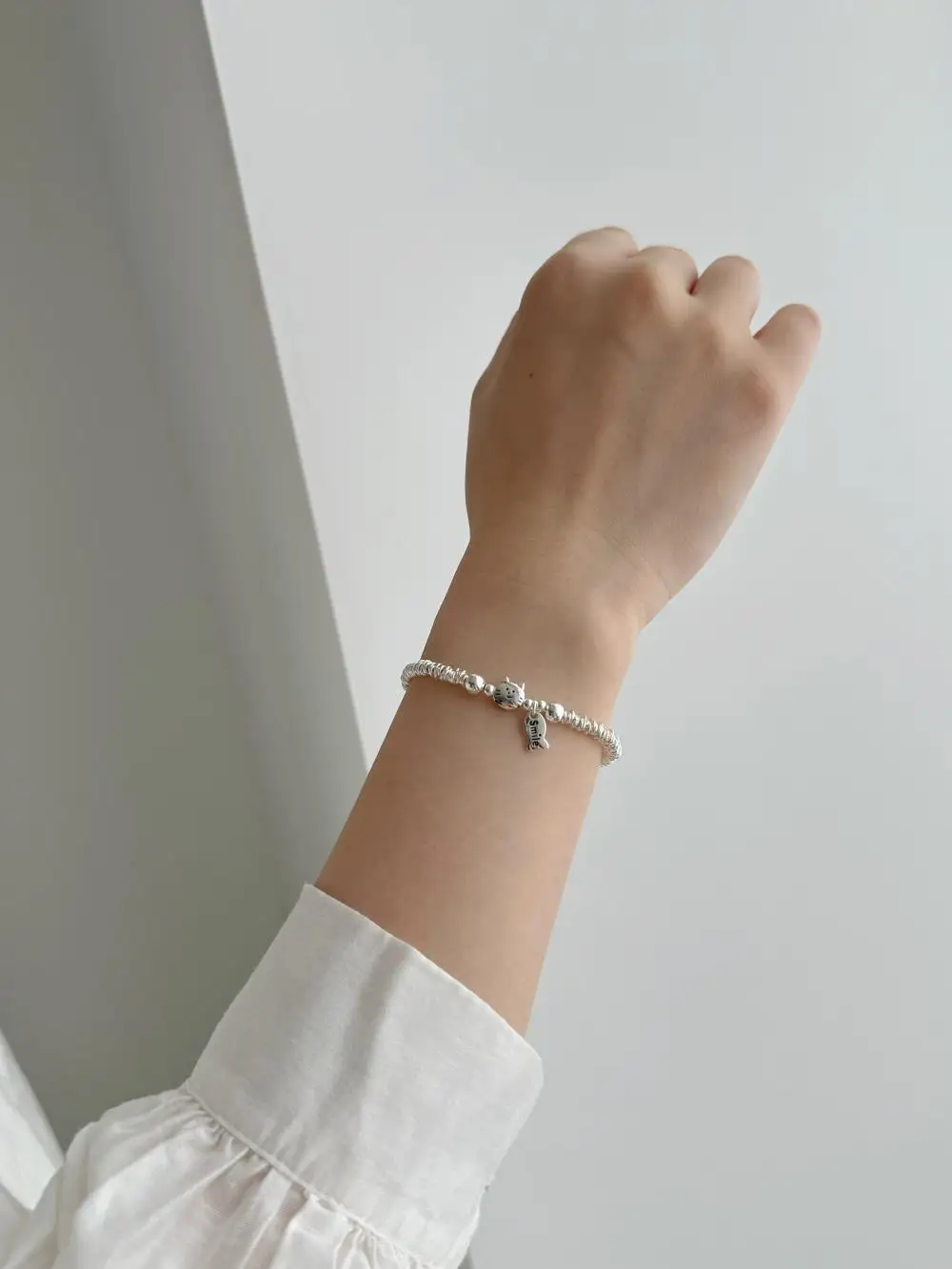 KAKODIY Cartoon Cat and Fish Decoration 925 Sterling Silver Irregular Beads Women's Bracelet Jewelry detail 2