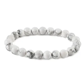 Natural white turquoise loose beads semi-finished diy gemstone howlite round bead bracelet hand stretch threading bracelet