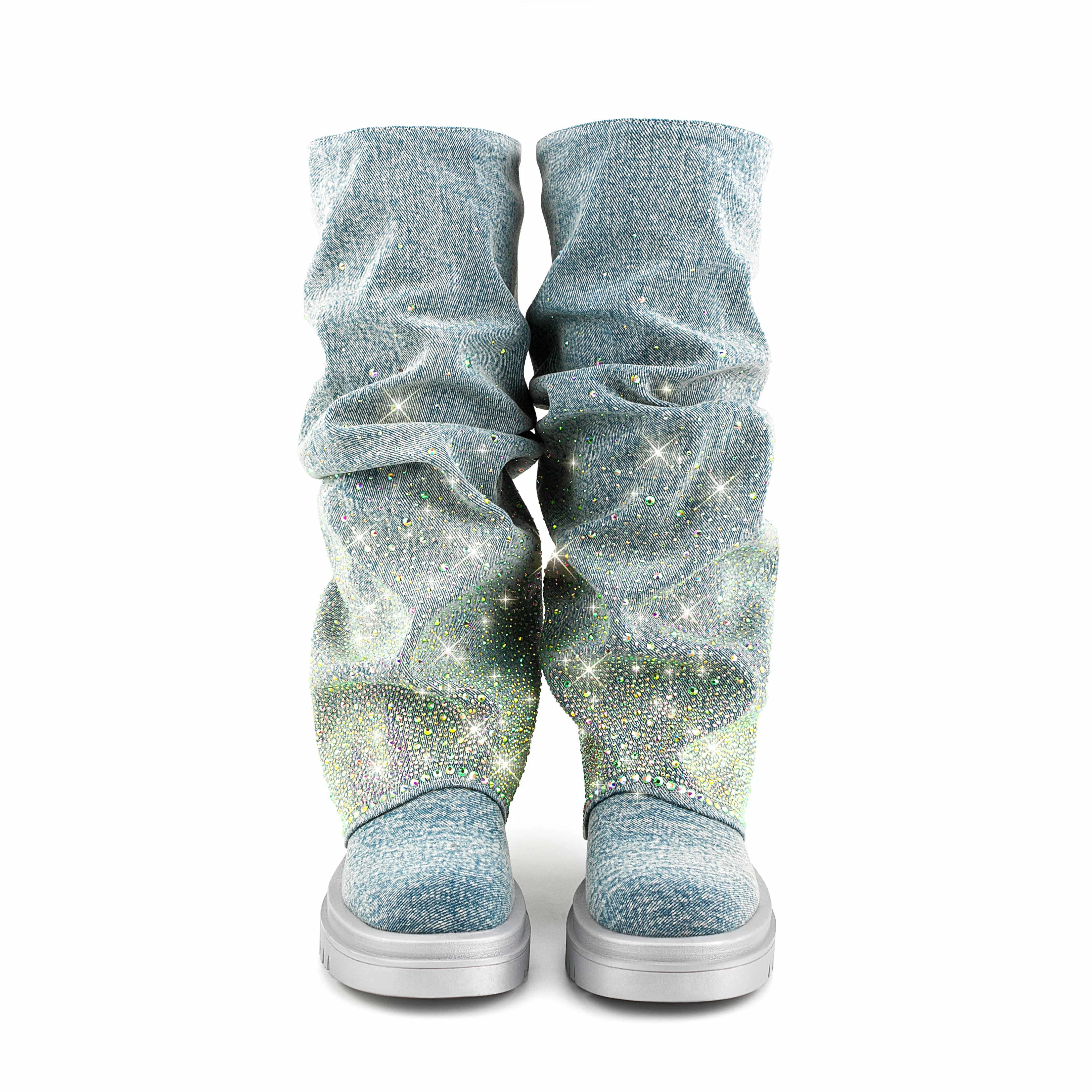 Sparkly Flat Boots Comfortable Fold over Snow Boots