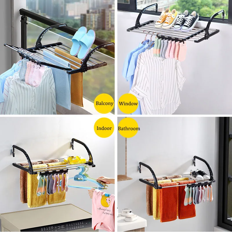Balcony Drying Rack Portable and Adjustable Clothes Airer