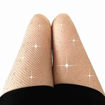 Summer Female Slim Mesh Nylon  Fishnet Diamond Pantyhose Feminine Fashion Shiny Stockings