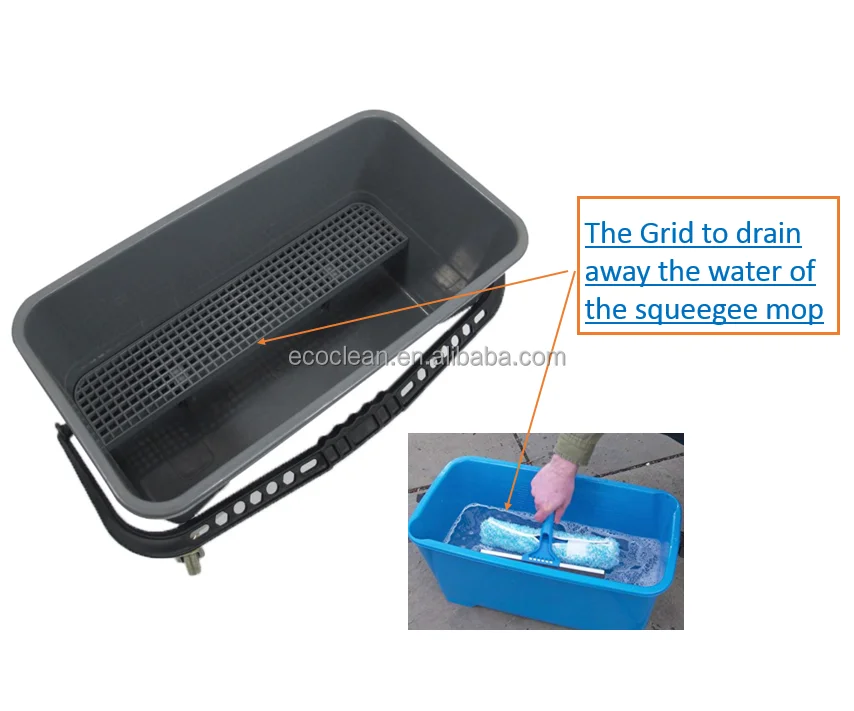 Ecoclean 6 Gallon 25l 25 Litre Industrial Rectangle Plastic Window Squeegee Cleaning Bucket With